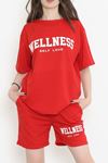 Oversize Baskılı Şortlu Takım Kırmızı - 12629.5238.