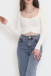 Büzgü Detaylı Bluz Ekru - 15940.1567.