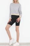 Çizgili Crop Sweat Bejsaks - 11815.1567.