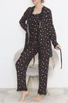 3'Lü Süet Pijama Takımı Siyahkırmızı - 668.1287.