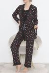 3'Lü Süet Pijama Takımı Siyahkırmızı - 668.1287.
