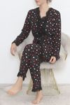 3'Lü Süet Pijama Takımı Siyahkırmızı - 668.1287.