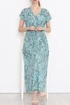 Kruvaze Yaka Desenli Elbise Mint - 1383.1256.