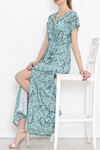 Kruvaze Yaka Desenli Elbise Mint - 1383.1256.