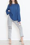 Oversize Ortadan Çımalı Bluz Mavi - 15913.1778.